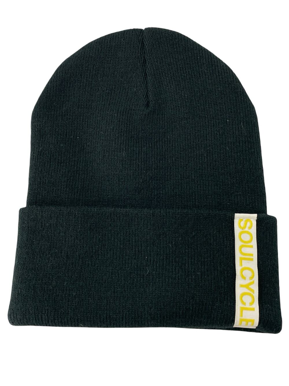 SoulCycle Black Logo Cuffed Rib Knit Winter Snow Bonnet Beanie Hat One Size